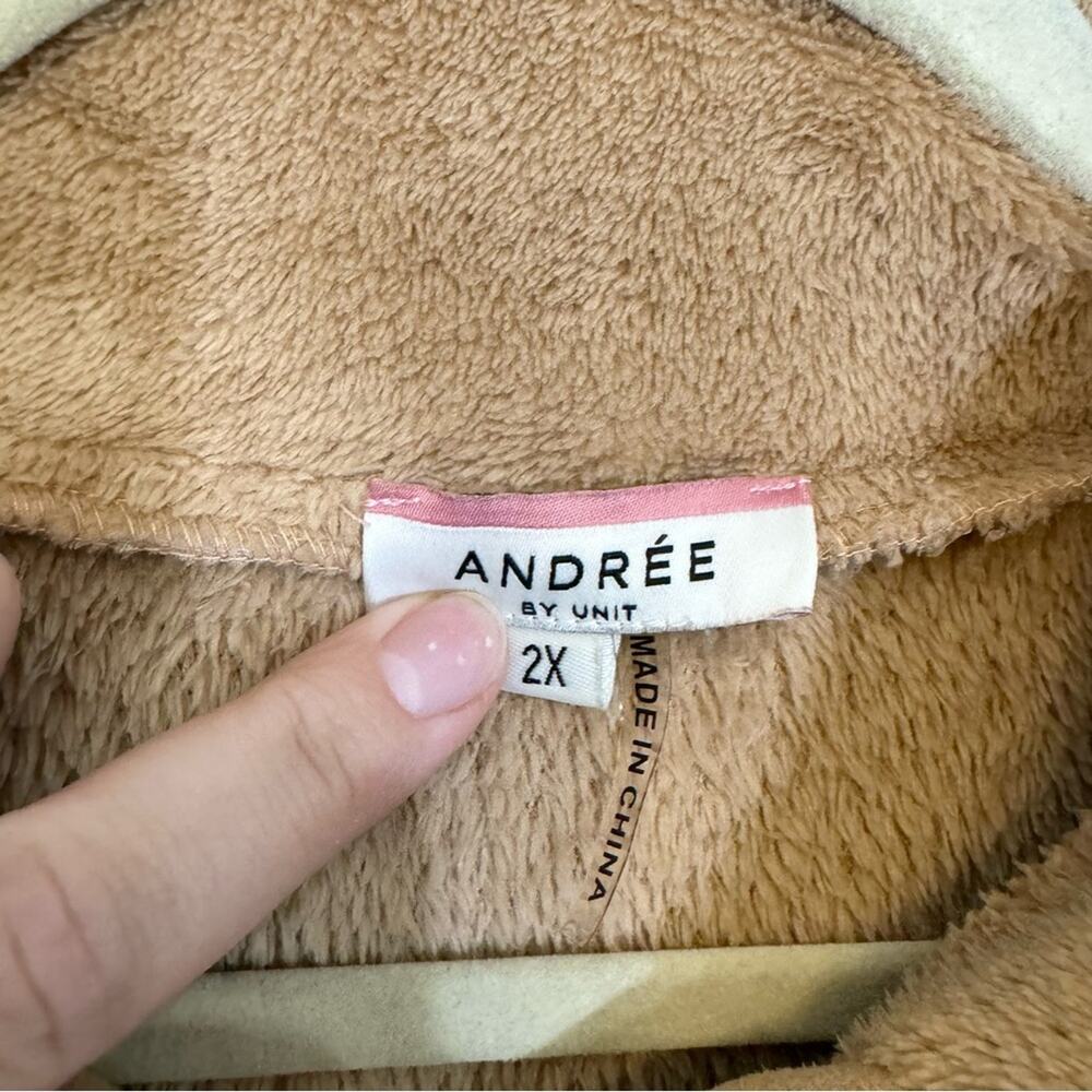Andree By Unit Fuzzy Fleece Snap Long Sleeve Button Front Jacket Brown 2X Plus - Picture 5 of 9